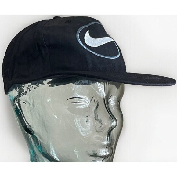 NIKE Black White Swoosh Snapback Hat Adjustable Cap NEW - Picture 1 of 6